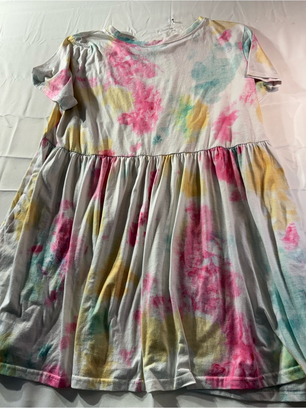 Women’s 3x  Tie-Dye Pastel Short Sleeve Dress - Pink, Yellow & Teal